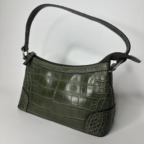 Vintage Tommy Hilfiger Mini Handbag Purse Croc Embossed Faux Leather Y2K Green - Picture 3 of 16